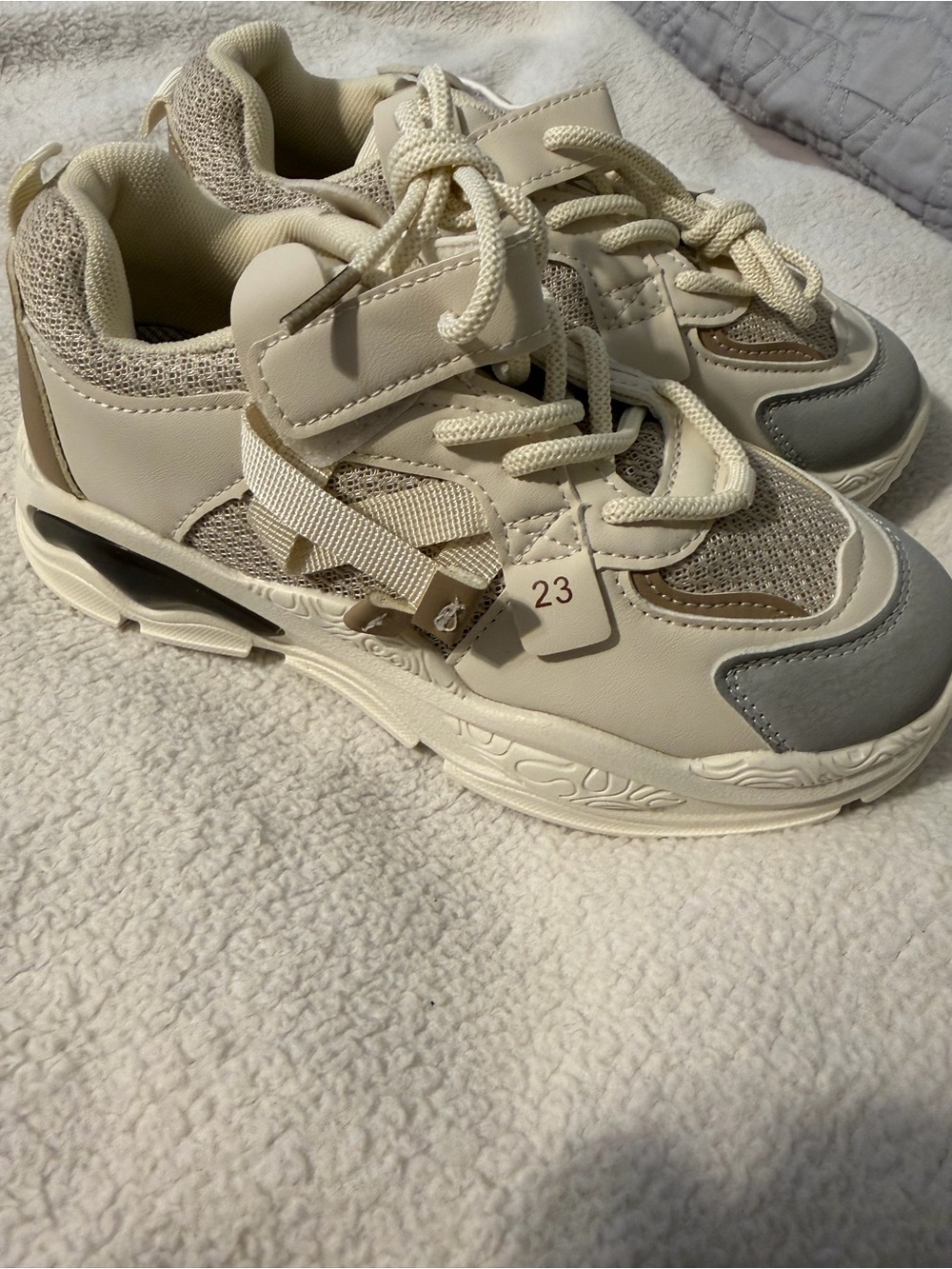 Chunky Beige & Gray Sneakers Girls